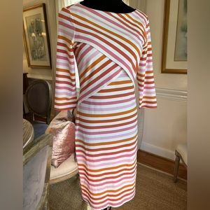 J.McLaughlin Nicola Dress Layered Stripe Pink Orange And White SIZE XL